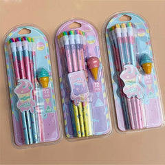 Stylish Pencils Stationary Kit - Pencil Set with Ice-Cream Shaped Erasers for Kids, Boys and Girls, Birthday Return Gift Stationary Set