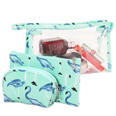 3 Pcs Flamingo Makeup Pouch with Zipper Lock for Girls & Women (Green)