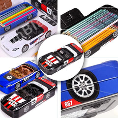 Metal Car Pencil Box for Kids – Double Layer Metal Pencil Case for Kids Boys/ Pencil Case for Students School Supplies - Stationery Set Organizer Birthday Return Gift for Kids (Color May Vary)