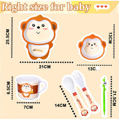 Bamboo Fibre Feeding Tableware Set for Kids – Monkey Design Bamboo Fibre Plate, Bowl, Cup, Spoon and Fork for Kids