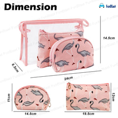 3 Pcs Flamingo Design Makeup Pouch with Zipper Lock for Girls & Women (Peach)