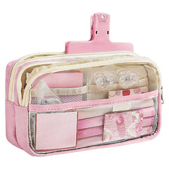 Multiple Compartment Double Zipper Pencil Pouch for Kids (Pink)