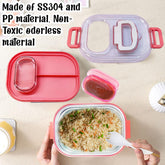 Unicorn Theme Lunch Box with Spoon and 10 Color Ball Pen, Lunch Box for School Kids, SS304 Lunch Box, Tiffin Box for School (Peach)