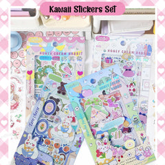 Kawaii Stickers Set – 16 Sheet (100+ Pcs) DIY 3D Stickers for Girls, Aesthetic Sticker, Stickers for Journaling, Scrapbooking, Cute Stickers Set (Honey Cream Rabbit 4x4=16 Sheets)