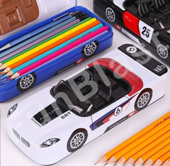 Metal Car Pencil Box for Kids – Double Layer Metal Pencil Case for Kids Boys/ Pencil Case for Students School Supplies - Stationery Set Organizer Birthday Return Gift for Kids (Color May Vary)