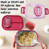 Unicorn Theme Lunch Box with Spoon and 10 Color Ball Pen, Lunch Box for School Kids, SS304 Lunch Box, Tiffin Box for School (Maroon)