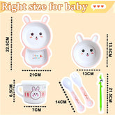 Bamboo Fiber Feeding Tableware Set for Kids – Rabbit Design Bamboo Fiber Plate, Bowl, Cup, Spoon and Folk Kids Feeding Set