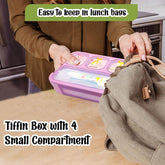 Lunch Box for Kids – Lunch Box for School Kids, Airtight Leak-Proof Tiffin Box, Plastic Microwave Safe Tiffin Box with 4 Small Compartment (Pink)