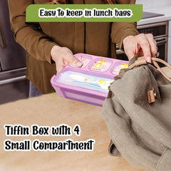 Lunch Box for Kids – Lunch Box for School Kids, Airtight Leak-Proof Tiffin Box, Plastic Microwave Safe Tiffin Box with 4 Small Compartment (Pink)