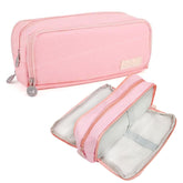 Multi-Compartment Canvas Stationery Organizer Pouch for Kids (Pink)