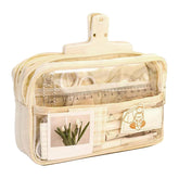 Multiple Compartment Double Zipper Pencil Pouch for Kids (Beige)