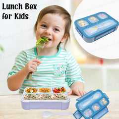 Lunch Box for Kids – Airtight Leak-Proof Tiffin Box, Lunch Box with Fork, Plastic Microwave Safe Tiffin Box with 4 Small Compartment, Bento Box (Blue)