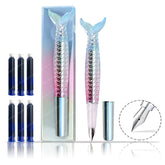 Fountain Pen - Mermaid Design Fountain Pen Set, Medium Point Nib Fountain Pen, Pen for School, Office, Kawaii Stationery Set, Birthday Return Gift - Assorted Color (1 Pen, 7 Refills-Blue Ink)