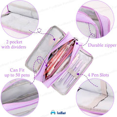 Multi-Compartment Canvas Stationery Organizer Pouch for Kids (Purple)