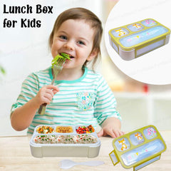 Lunch Box for Kids – Airtight Leak-Proof Tiffin Box, Lunch Box with Fork, Plastic Microwave Safe Tiffin Box with 4 Small Compartment, Bento Box (Green)