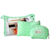 3 Pcs Cosmetic Makeup Pouch with Zipper Lock for Women (Green)