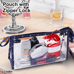 3 Pcs Cosmetic Makeup Pouch with Zipper Lock for Women (Blue)