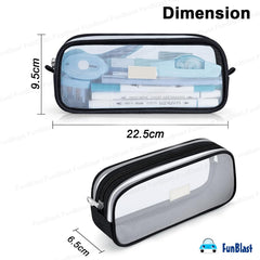 Transparent Pencil Pouch with Zipper Closure for Students (Black)