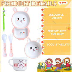 Bamboo Fiber Feeding Tableware Set for Kids – Rabbit Design Bamboo Fiber Plate, Bowl, Cup, Spoon and Folk Kids Feeding Set