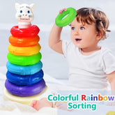Rainbow Stacking Rings Tower Toys - Colorful Rainbow Sorting, Stacking & Plugging Toys for Baby and Toddlers, 7 Colors Rings with Base, Activity Toys for Baby & Toddler