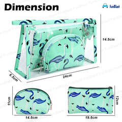 3 Pcs Flamingo Makeup Pouch with Zipper Lock for Girls & Women (Green)