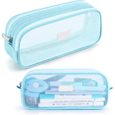 Transparent Pencil Pouch with Zipper Closure for Students (Blue)