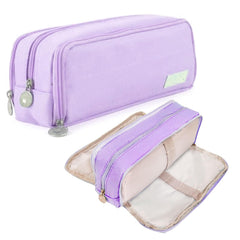 Multi-Compartment Canvas Stationery Organizer Pouch for Kids (Purple)
