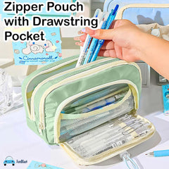 Kawaii Pencil Pouch With Drawstring Pocket (Sea Green)