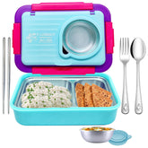 Lunch Box for Kids – Tiffin Box, Stainless Steel Lunch Box, Insulated Bento Lunch Box for Kids, 5 Compartment Lunch Box with Bowl, Spoon, Fork & Chopstick (Blue)