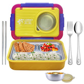Lunch Box for Kids – Stainless Steel Lunch Box, 6 Compartment Lunch Box with Bowl, Spoon, Fork & Chopstick, Tiffin Box, Insulated Bento Lunch Box for Kids (Yellow)