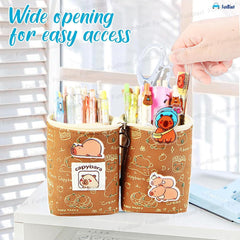 Korean Boba Pop Up Stationery Organizer Pouch for Kids (Brown)