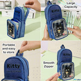 Cartoon Design Hangable Canvas Pencil Pouch for Kids (Blue)