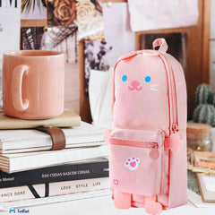 Hangable Canvas Pencil Pouch for Kids (Pink-Cat)