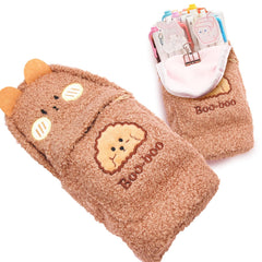 Soft Plush Zipper Pouch for Girls (LightBrown)