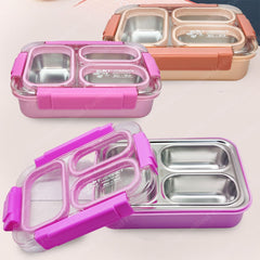 Lunch Box for Kids – Tiffin Box, Stainless Steel Lunch Boxes for Office Men, 3 Compartment Lunch Box with Spoon, Fork & Chopstick (Random Color)