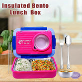Lunch Box for Kids – Tiffin Box, Stainless Steel Lunch Box, Insulated Bento Lunch Box for Kids, 5 Compartment Lunch Box with Bowl, Spoon, Fork & Chopstick (Pink)