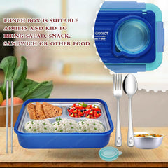 Lunch Box for Kids – Stainless Steel Lunch Box, 6 Compartment Lunch Box with Bowl, Spoon, Fork & Chopstick, Tiffin Box, Lunch Boxes for Office Men, Insulated Bento Lunch Box for Kids (Blue)