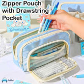 Kawaii Pencil Pouch With Drawstring Pocket (Sky Blue)