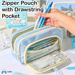 Kawaii Pencil Pouch With Drawstring Pocket (Sky Blue)