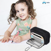 Kawaii Pencil Pouch With Drawstring Pocket (Black-White)
