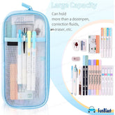 Transparent Pencil Pouch with Zipper Closure for Students (Blue)