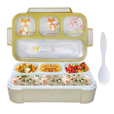 Lunch Box for Kids – Airtight Leak-Proof Tiffin Box, Lunch Box with Fork, Plastic Microwave Safe Tiffin Box with 4 Small Compartment, Bento Box (Green)