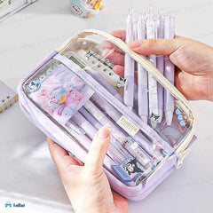 Multiple Compartment Double Zipper Pencil Pouch for Kids (Purple)