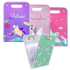 File Folder with Button Lock and Handle – Unicorn Theme Certificates Holder with 12 Pockets, Office Documents File, A4 Size Expandable Folders (Pack of 1; Random Color)