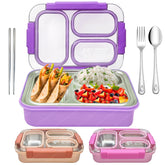Lunch Box for Kids – Tiffin Box, Stainless Steel Lunch Boxes for Office Men, 3 Compartment Lunch Box with Spoon, Fork & Chopstick (Random Color)