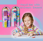 Stylish Pencils Stationary Kit - Pencil Set with Ice-Cream Shaped Erasers for Kids, Boys and Girls, Birthday Return Gift Stationary Set