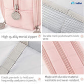 Multi-Compartment Canvas Stationery Organizer Pouch for Kids (Pink)
