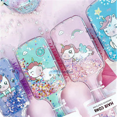 Unicorn Comb and Brush Set, Unicorn Glitter Hair Brush Comb for Girls, Massage Hairbrush Unicorn Kids Hair Brush/Hair Comb (Random Color) (Pack of 1 Pcs)