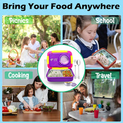 Lunch Box for Kids – Tiffin Box, Stainless Steel Lunch Box, Lunch Boxes for Office Men, 5 Compartment Lunch Box with Bowl, Spoon, Fork & Chopstick (Purple)