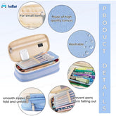 Multi-Compartment Double Zipper Portable Pencil Pouch for Kids (Sky Blue)